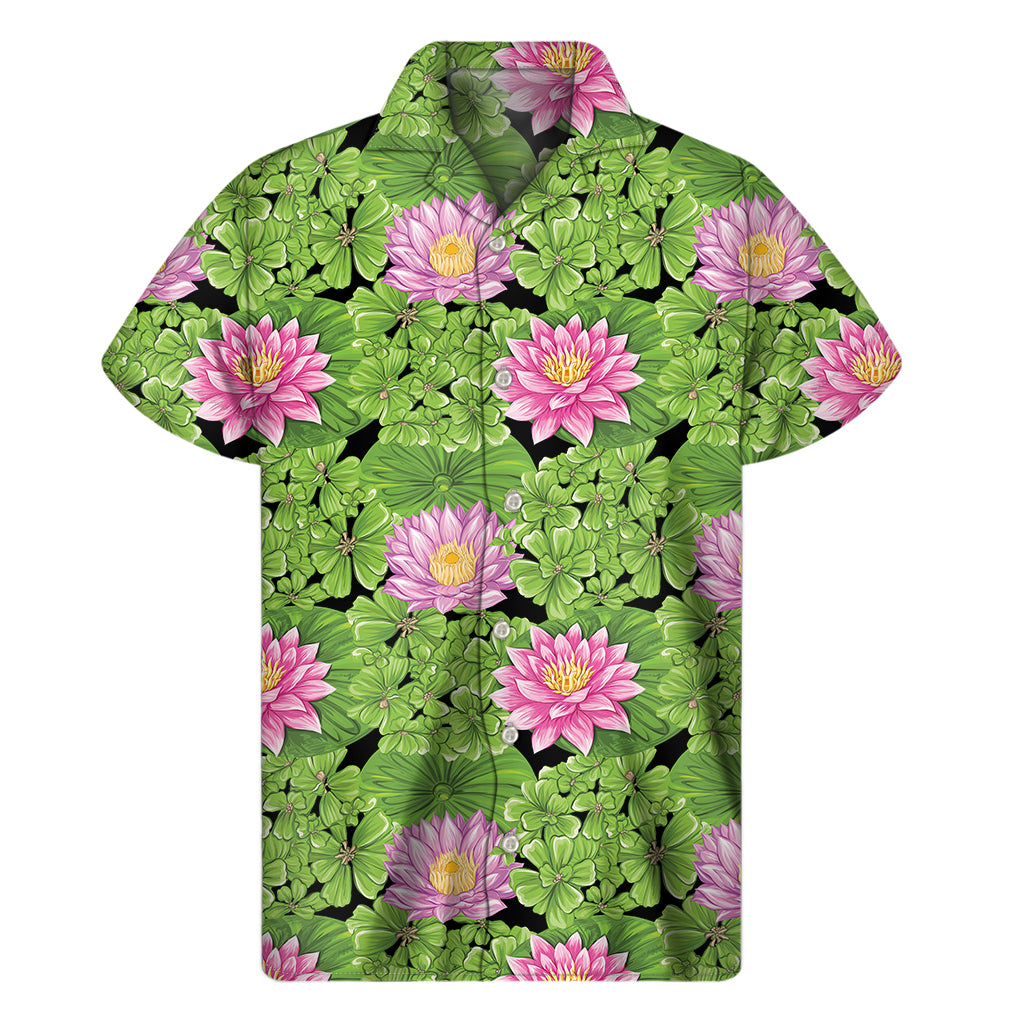 Cute Water Lily Pattern Print Men's Short Sleeve Shirt