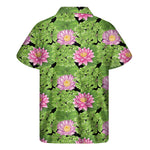 Cute Water Lily Pattern Print Men's Short Sleeve Shirt