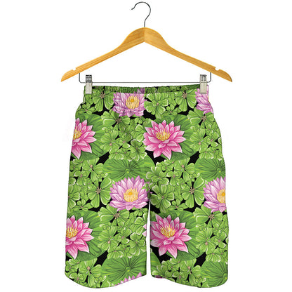 Cute Water Lily Pattern Print Men's Shorts