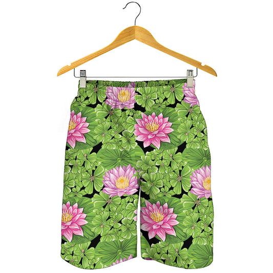 Cute Water Lily Pattern Print Men's Shorts