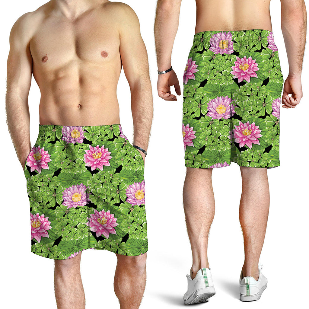 Cute Water Lily Pattern Print Men's Shorts