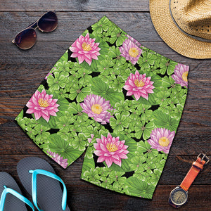 Cute Water Lily Pattern Print Men's Shorts