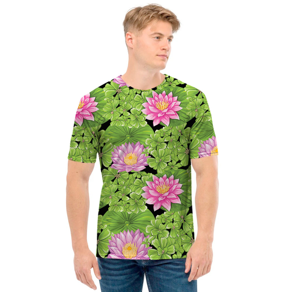 Cute Water Lily Pattern Print Men's T-Shirt