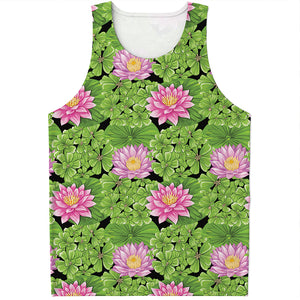 Cute Water Lily Pattern Print Men's Tank Top