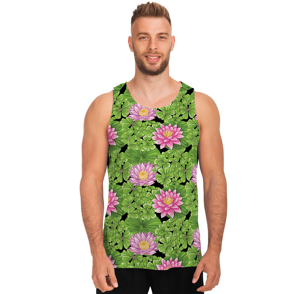 Cute Water Lily Pattern Print Men's Tank Top