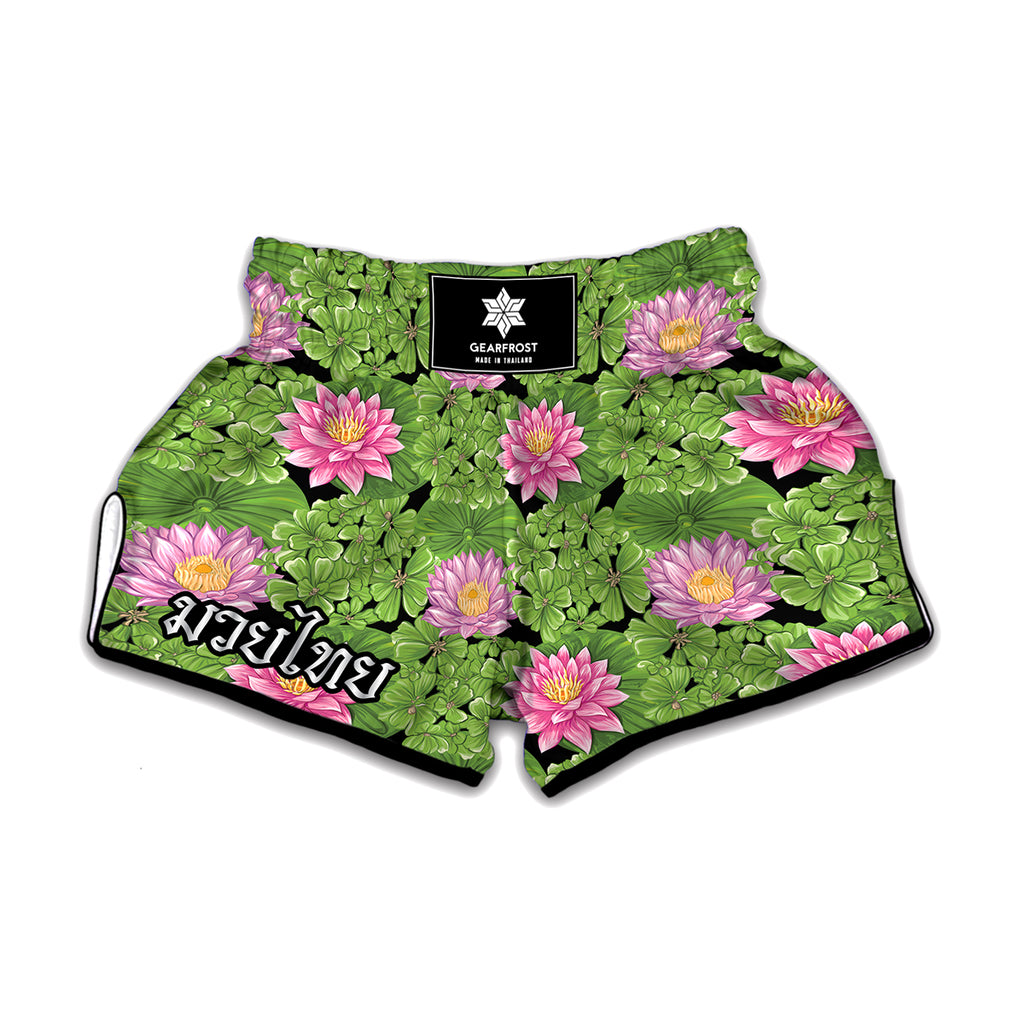 Cute Water Lily Pattern Print Muay Thai Boxing Shorts