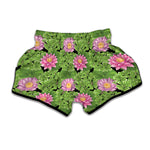 Cute Water Lily Pattern Print Muay Thai Boxing Shorts