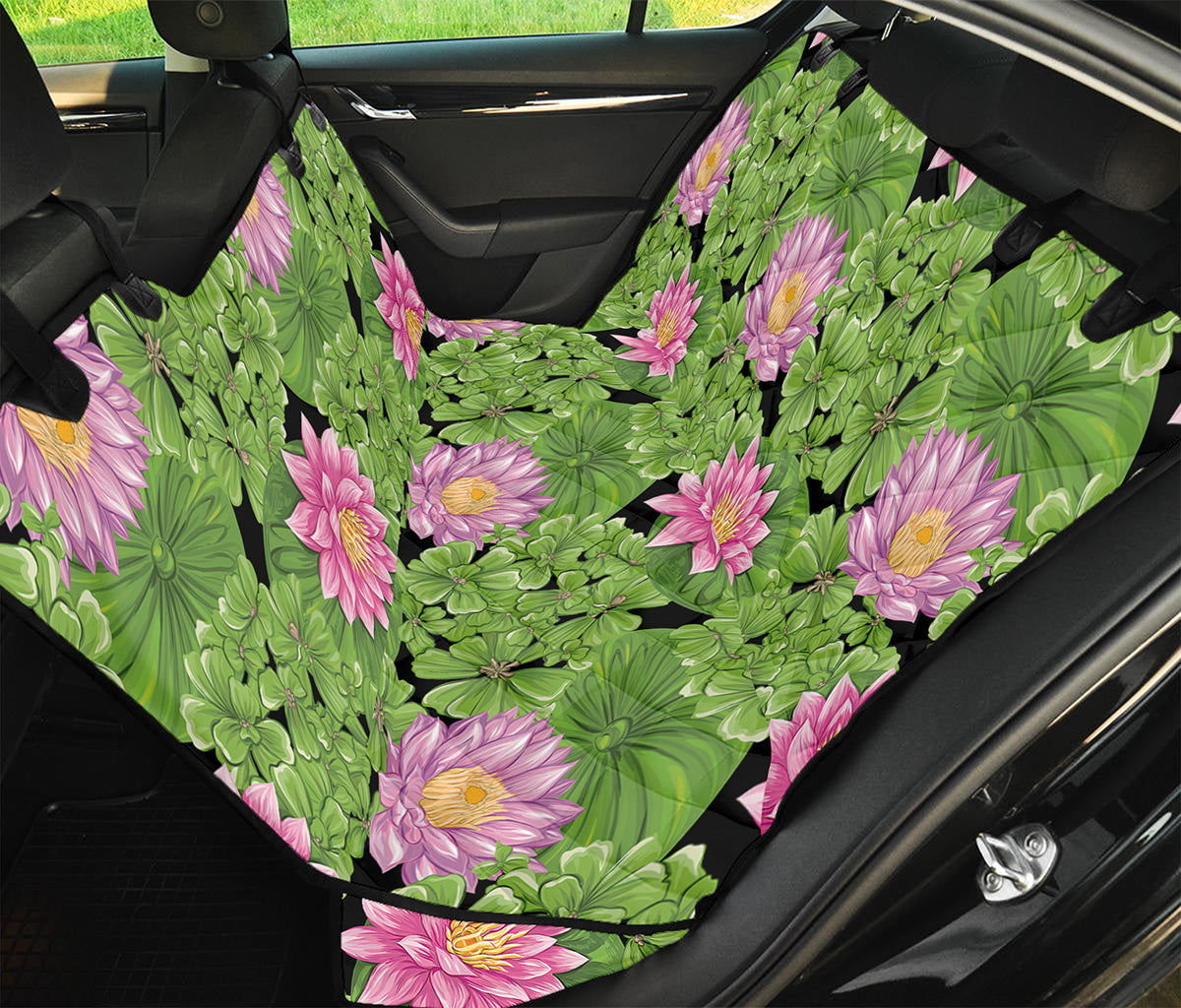 Cute Water Lily Pattern Print Pet Car Back Seat Cover