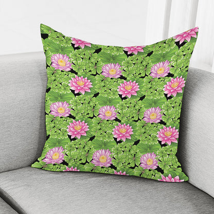 Cute Water Lily Pattern Print Pillow Cover