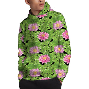 Cute Water Lily Pattern Print Pullover Hoodie