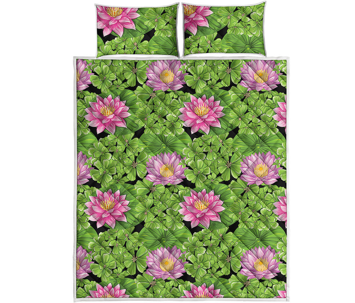 Cute Water Lily Pattern Print Quilt Bed Set