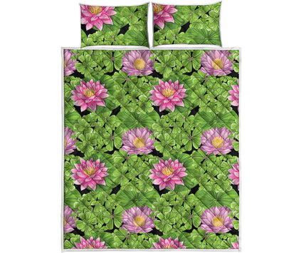Cute Water Lily Pattern Print Quilt Bed Set