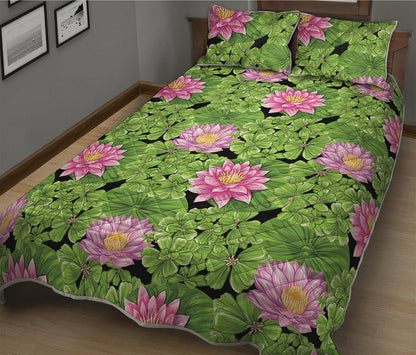 Cute Water Lily Pattern Print Quilt Bed Set