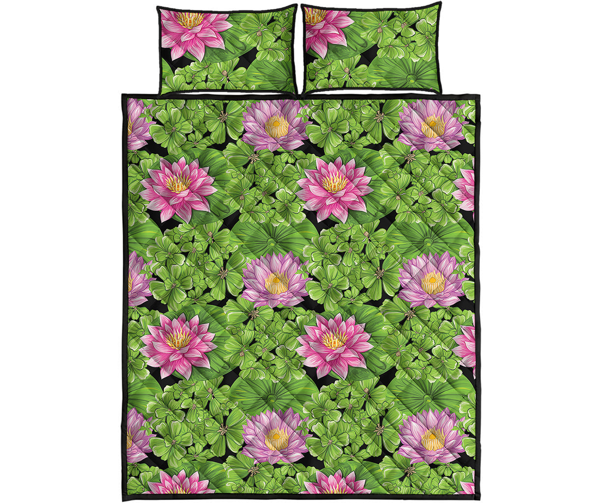 Cute Water Lily Pattern Print Quilt Bed Set