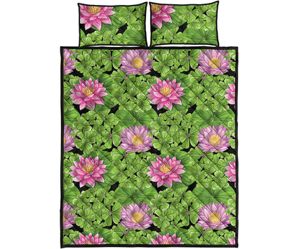 Cute Water Lily Pattern Print Quilt Bed Set