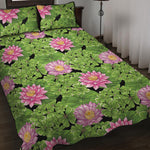 Cute Water Lily Pattern Print Quilt Bed Set