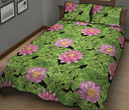 Cute Water Lily Pattern Print Quilt Bed Set