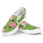 Cute Water Lily Pattern Print White Slip On Shoes