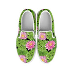 Cute Water Lily Pattern Print White Slip On Shoes