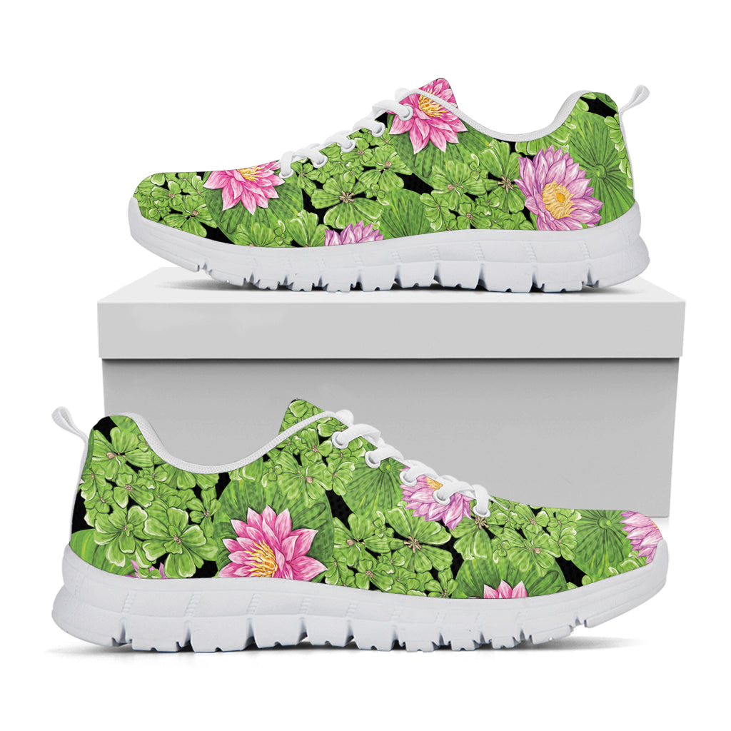 Cute Water Lily Pattern Print White Sneakers