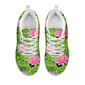 Cute Water Lily Pattern Print White Sneakers