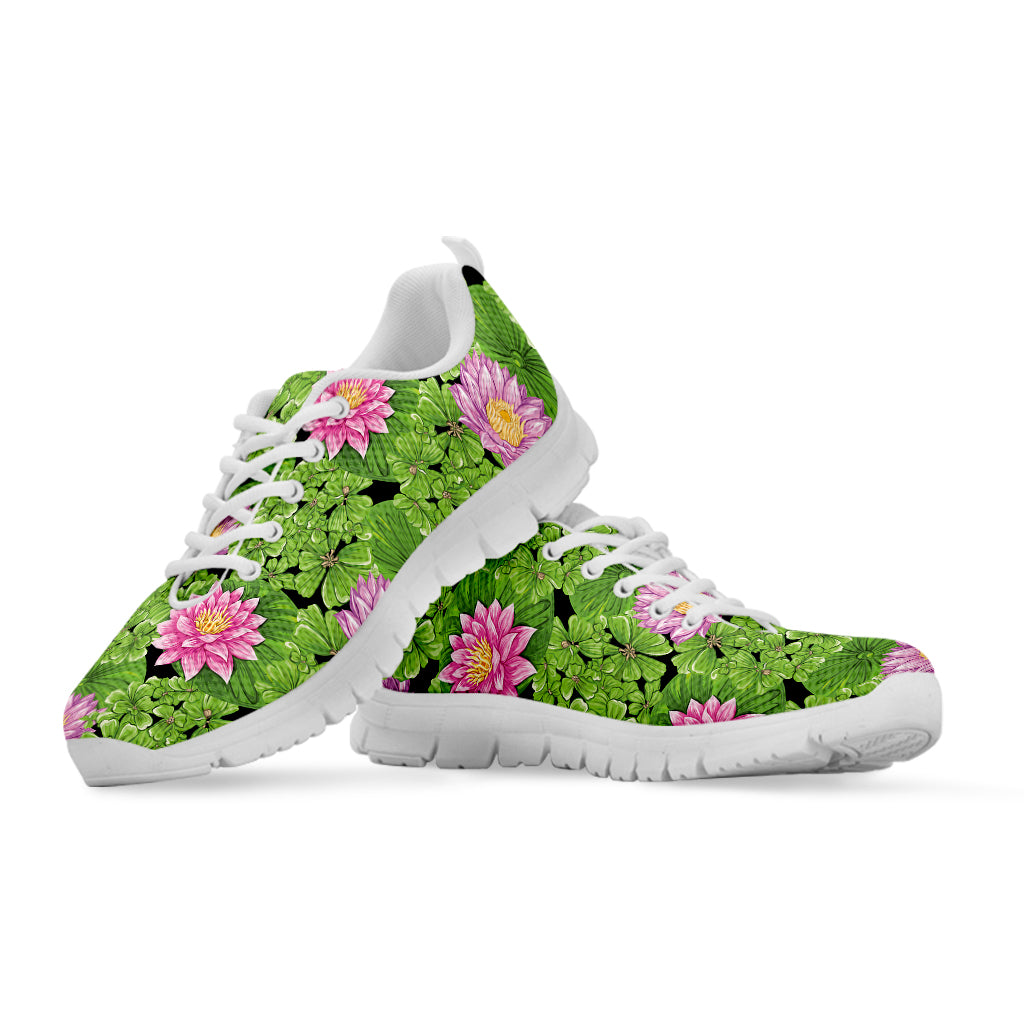 Cute Water Lily Pattern Print White Sneakers