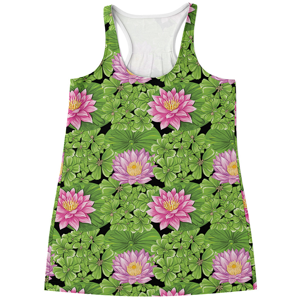 Cute Water Lily Pattern Print Women's Racerback Tank Top