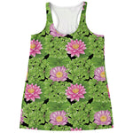 Cute Water Lily Pattern Print Women's Racerback Tank Top