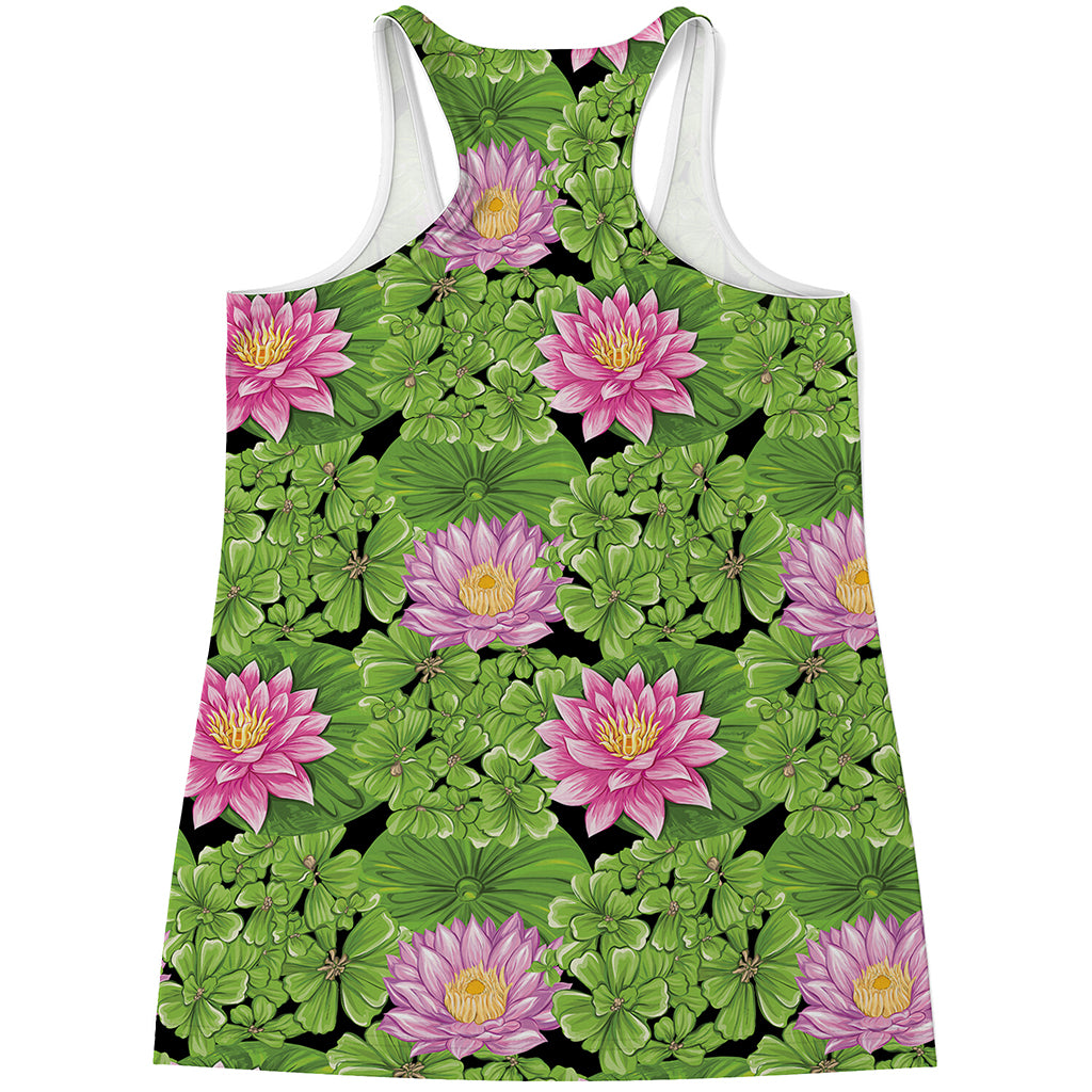 Cute Water Lily Pattern Print Women's Racerback Tank Top