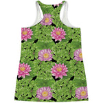 Cute Water Lily Pattern Print Women's Racerback Tank Top