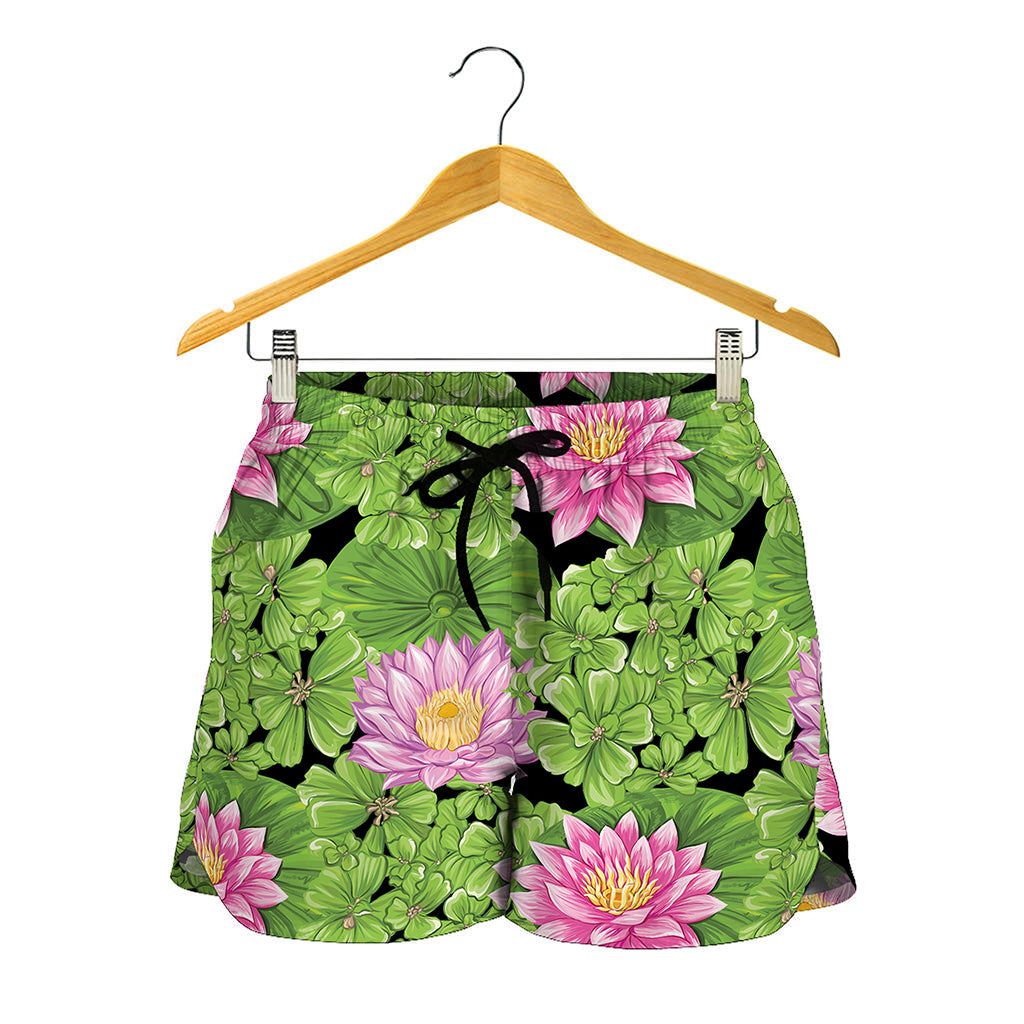 Cute Water Lily Pattern Print Women's Shorts