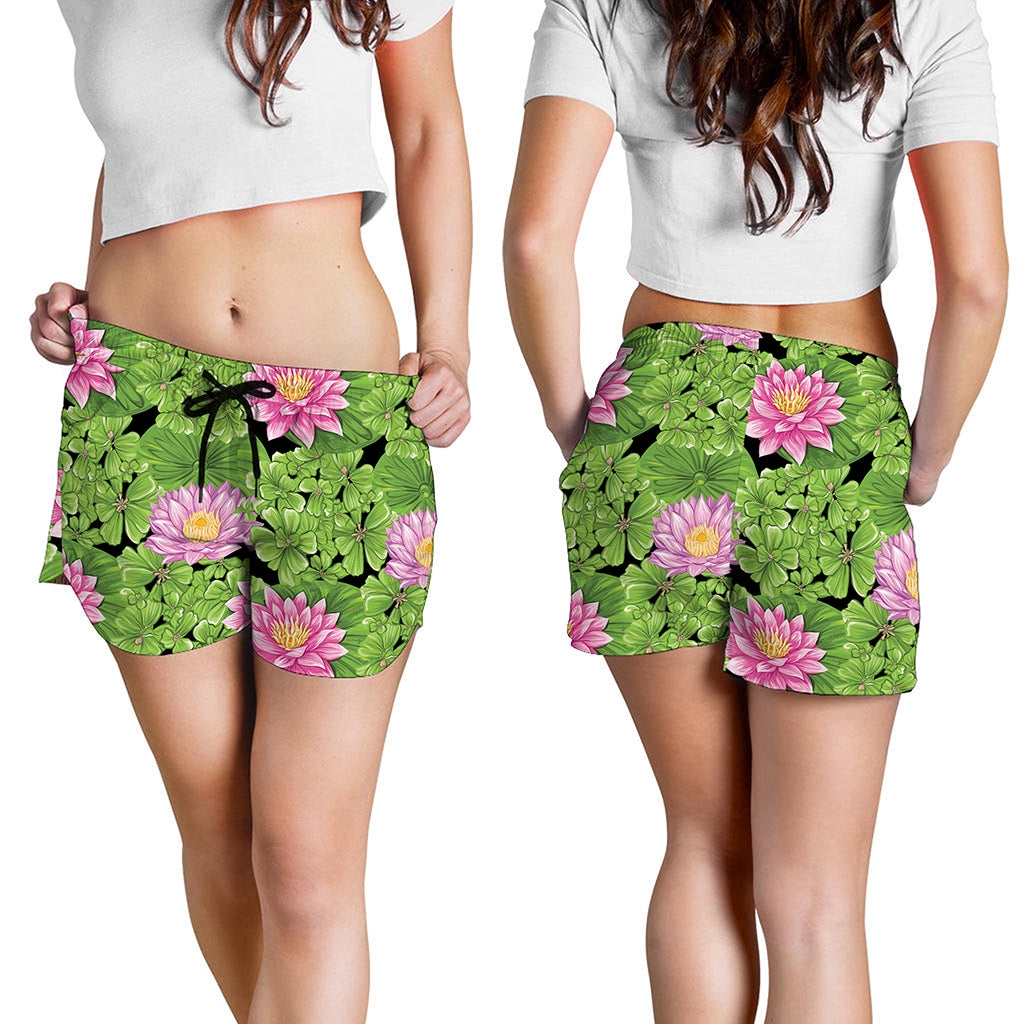 Cute Water Lily Pattern Print Women's Shorts