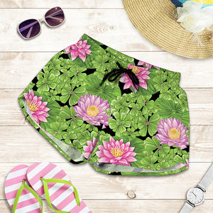 Cute Water Lily Pattern Print Women's Shorts