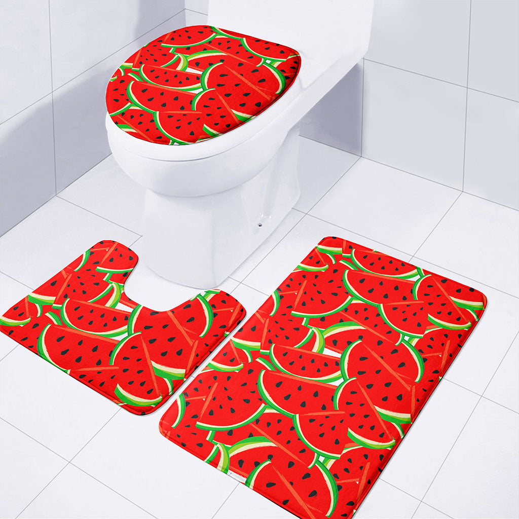 Cute Watermelon Pieces Pattern Print 3 Piece Bath Mat Set