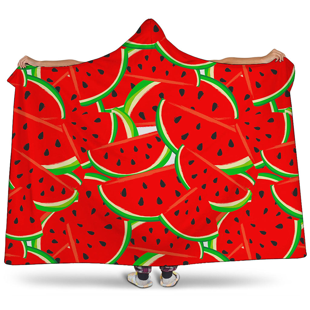 Cute Watermelon Pieces Pattern Print Hooded Blanket