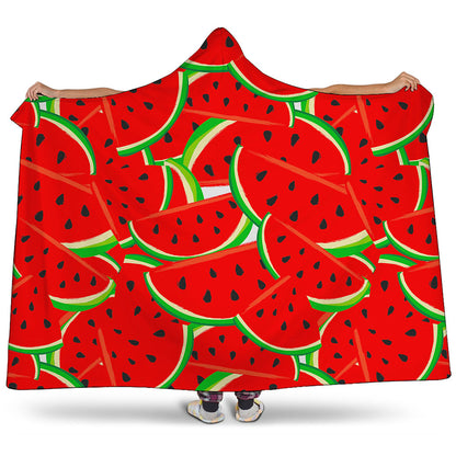 Cute Watermelon Pieces Pattern Print Hooded Blanket