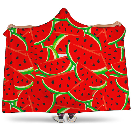 Cute Watermelon Pieces Pattern Print Hooded Blanket
