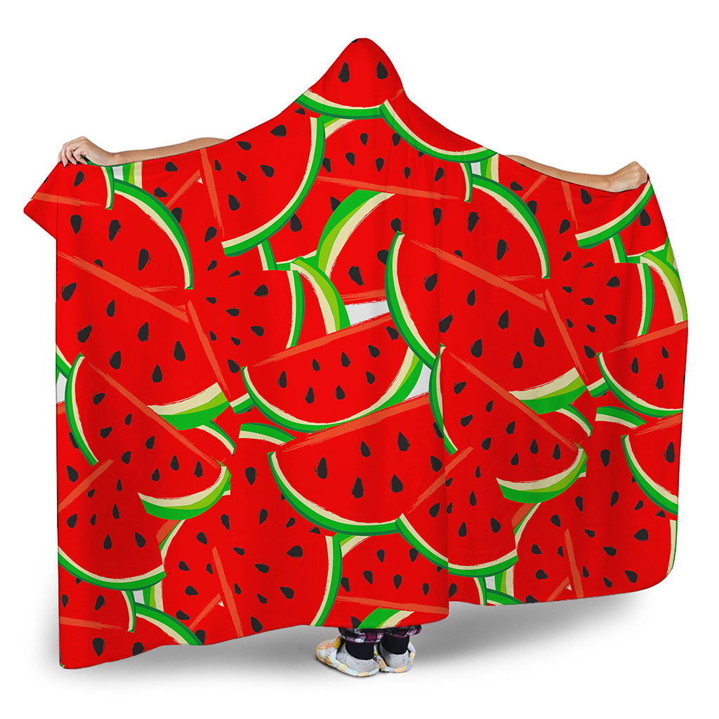 Cute Watermelon Pieces Pattern Print Hooded Blanket