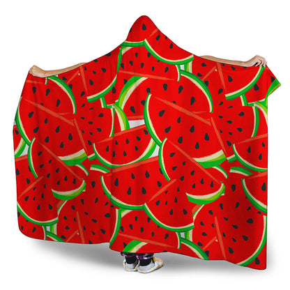 Cute Watermelon Pieces Pattern Print Hooded Blanket