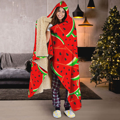 Cute Watermelon Pieces Pattern Print Hooded Blanket