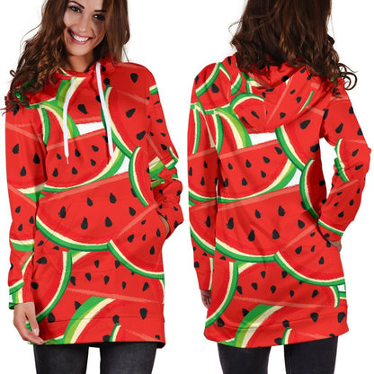 Cute Watermelon Pieces Pattern Print Hoodie Dress GearFrost