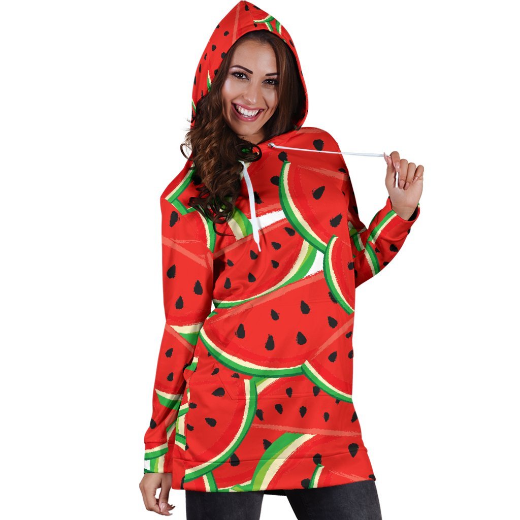 Cute Watermelon Pieces Pattern Print Hoodie Dress GearFrost