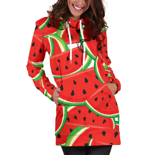 Cute Watermelon Pieces Pattern Print Hoodie Dress GearFrost