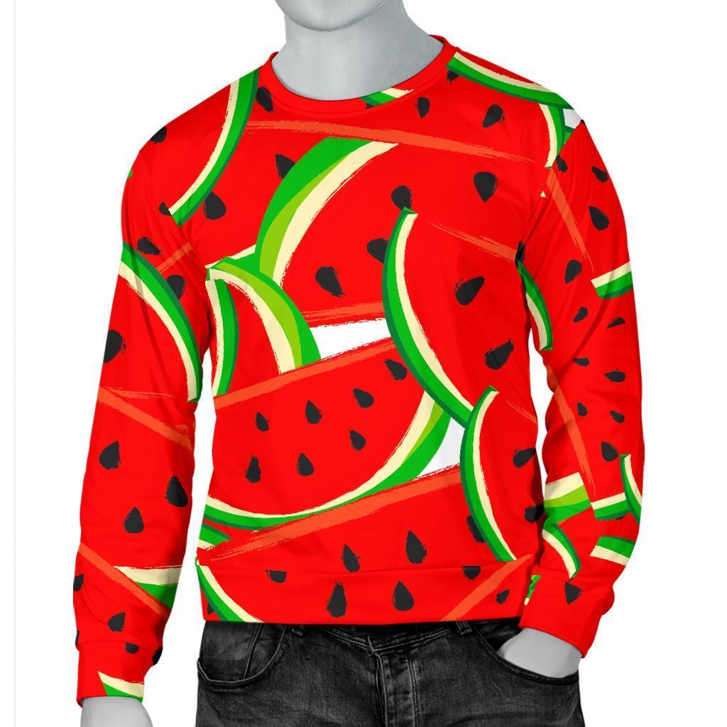 Cute Watermelon Pieces Pattern Print Men's Crewneck Sweatshirt GearFrost