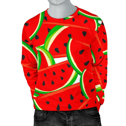 Cute Watermelon Pieces Pattern Print Men's Crewneck Sweatshirt GearFrost