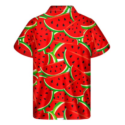 Cute Watermelon Pieces Pattern Print Men's Short Sleeve Shirt