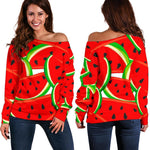 Cute Watermelon Pieces Pattern Print Off Shoulder Sweatshirt GearFrost