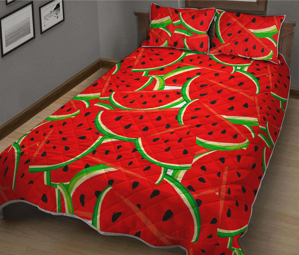 Cute Watermelon Pieces Pattern Print Quilt Bed Set