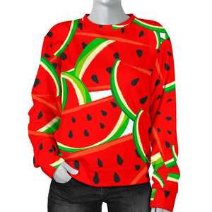 Cute Watermelon Pieces Pattern Print Women's Crewneck Sweatshirt GearFrost