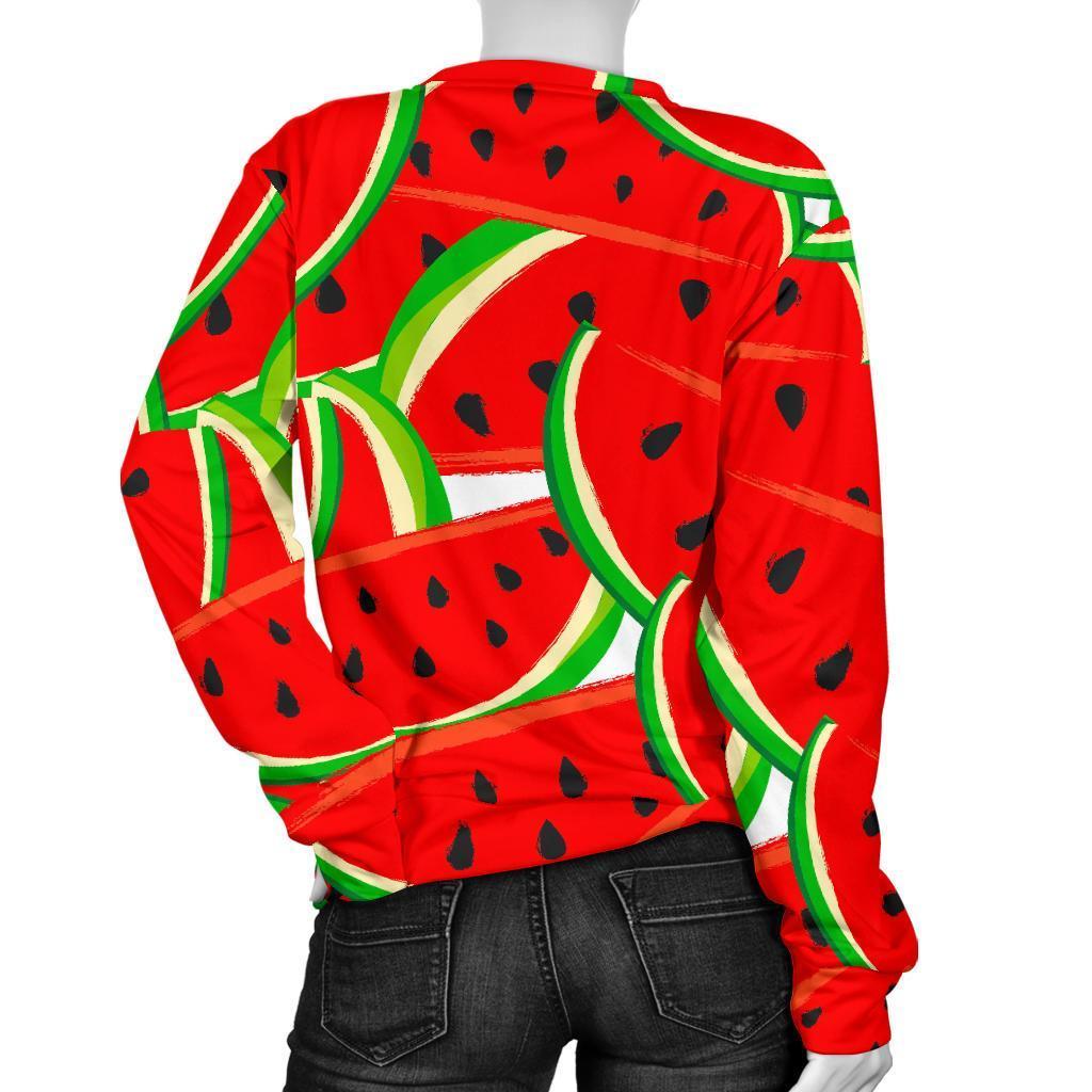 Cute Watermelon Pieces Pattern Print Women's Crewneck Sweatshirt GearFrost